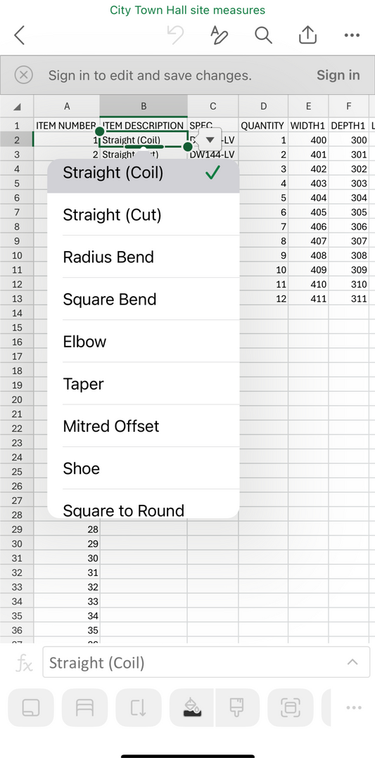 Excel to CAMduct converter